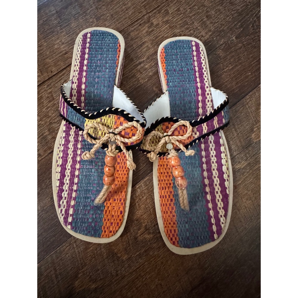 Franco Sarto Women's 8.5 Multicolor Woven Slide Sandals Boho Beaded
